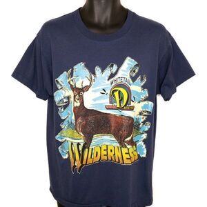 Whitetail Deer T Shirt Vintage 80s Wilderness 50/50 Made In USA Mens Size Large